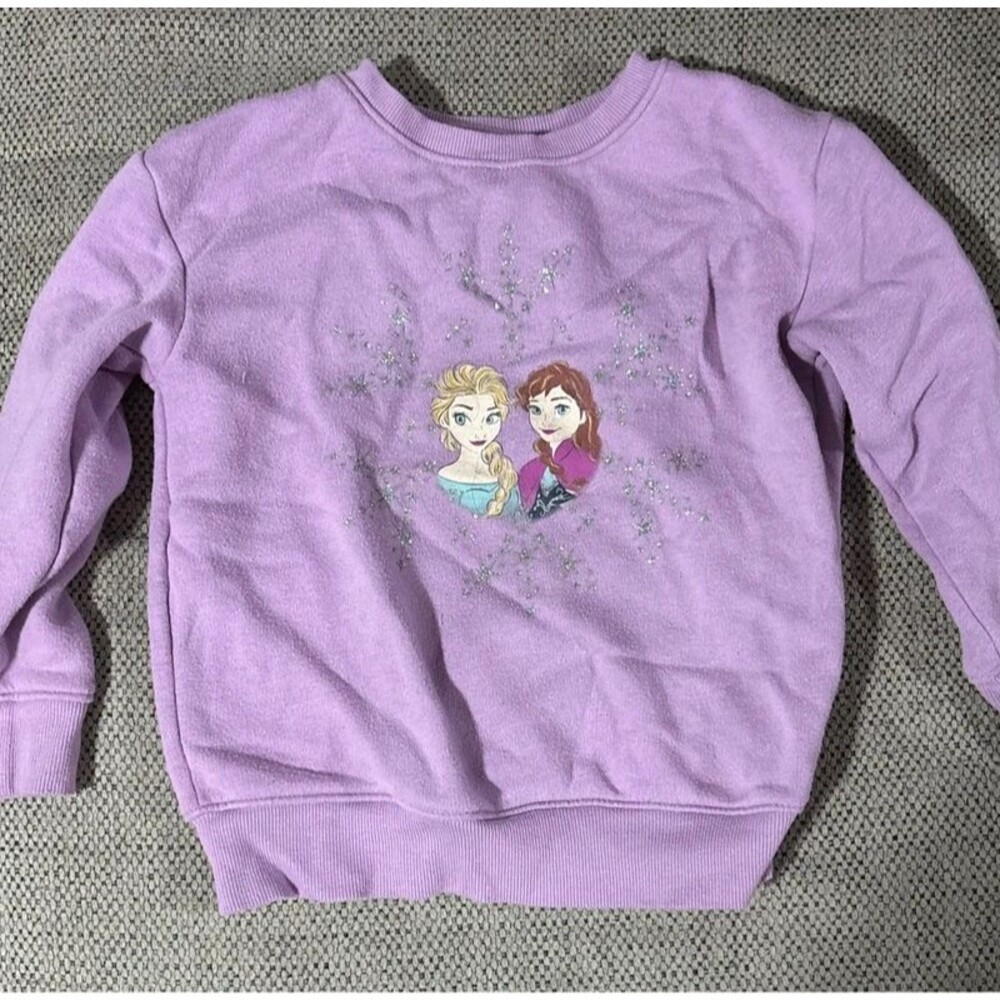 Disney Frozen Elsa Anna Girls 5T Purple Glitter Sweatshirt